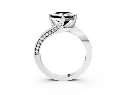 White gold Fancy Black Princess Cut Solitaire Diamond Twist Band with Pavé Setting and Four-Prong Setting_15