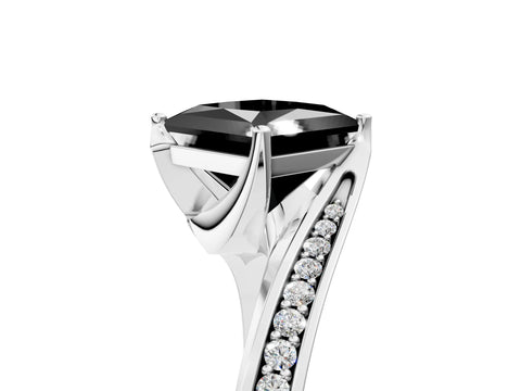 White gold Fancy Black Princess Cut Solitaire Diamond Twist Band with Pavé Setting and Four-Prong Setting_17