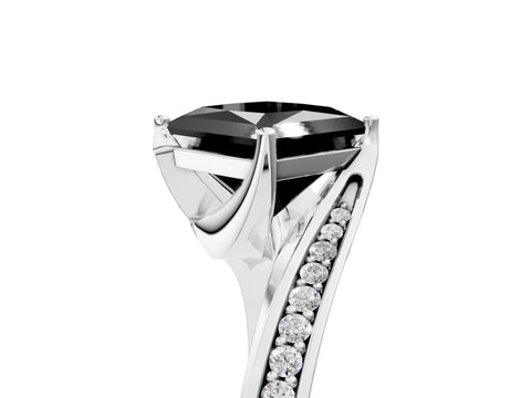 White gold Fancy Black Princess Cut Solitaire Diamond Twist Band with Pavé Setting and Four-Prong Setting_5
