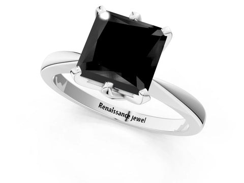 White gold Fancy Black Princess Cut Solitaire Engagement Ring with Six-Prong Setting and Tapered Band_1