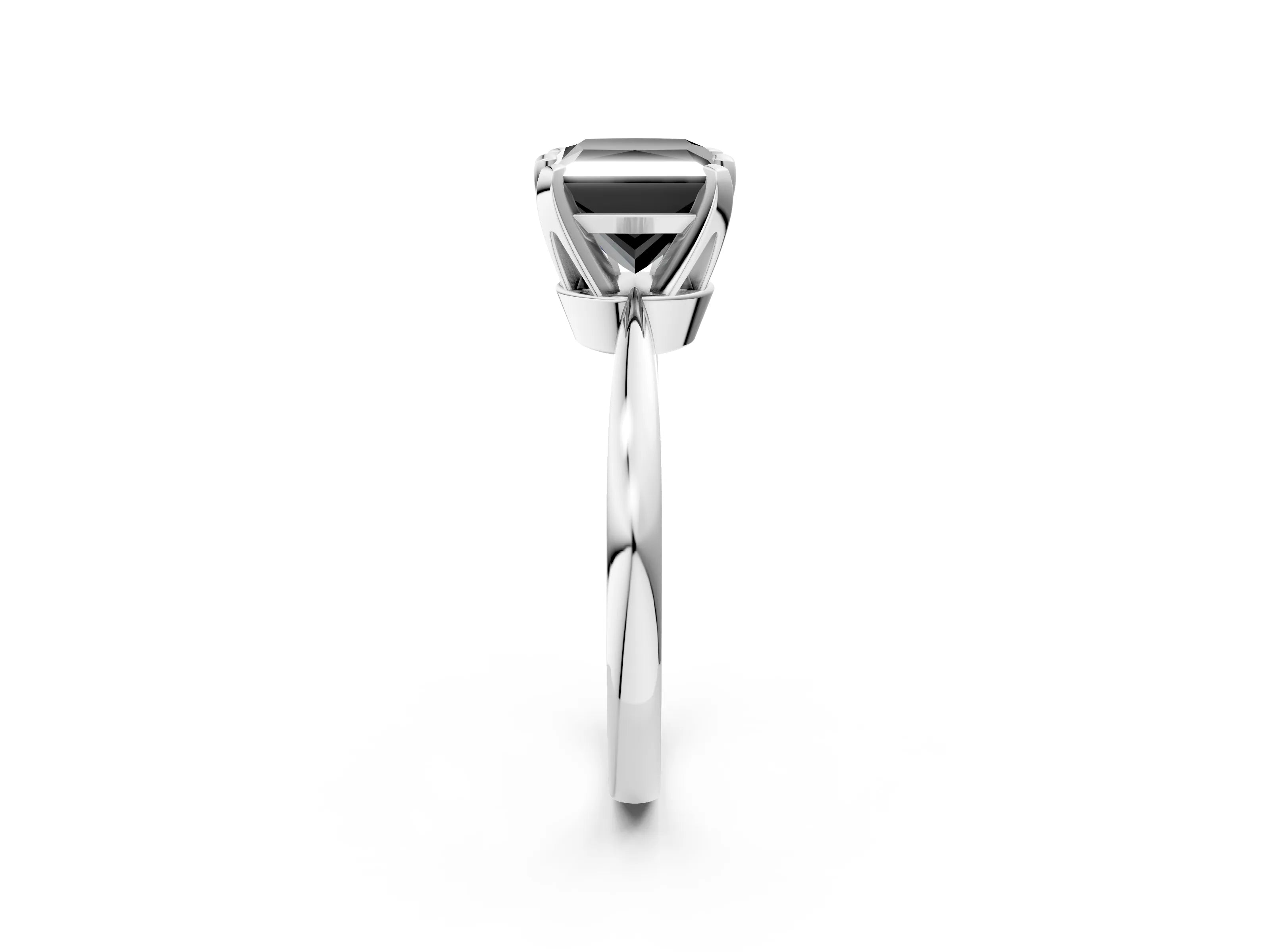White gold Fancy Black Princess Cut Solitaire Engagement Ring with Six-Prong Setting and Tapered Band_2