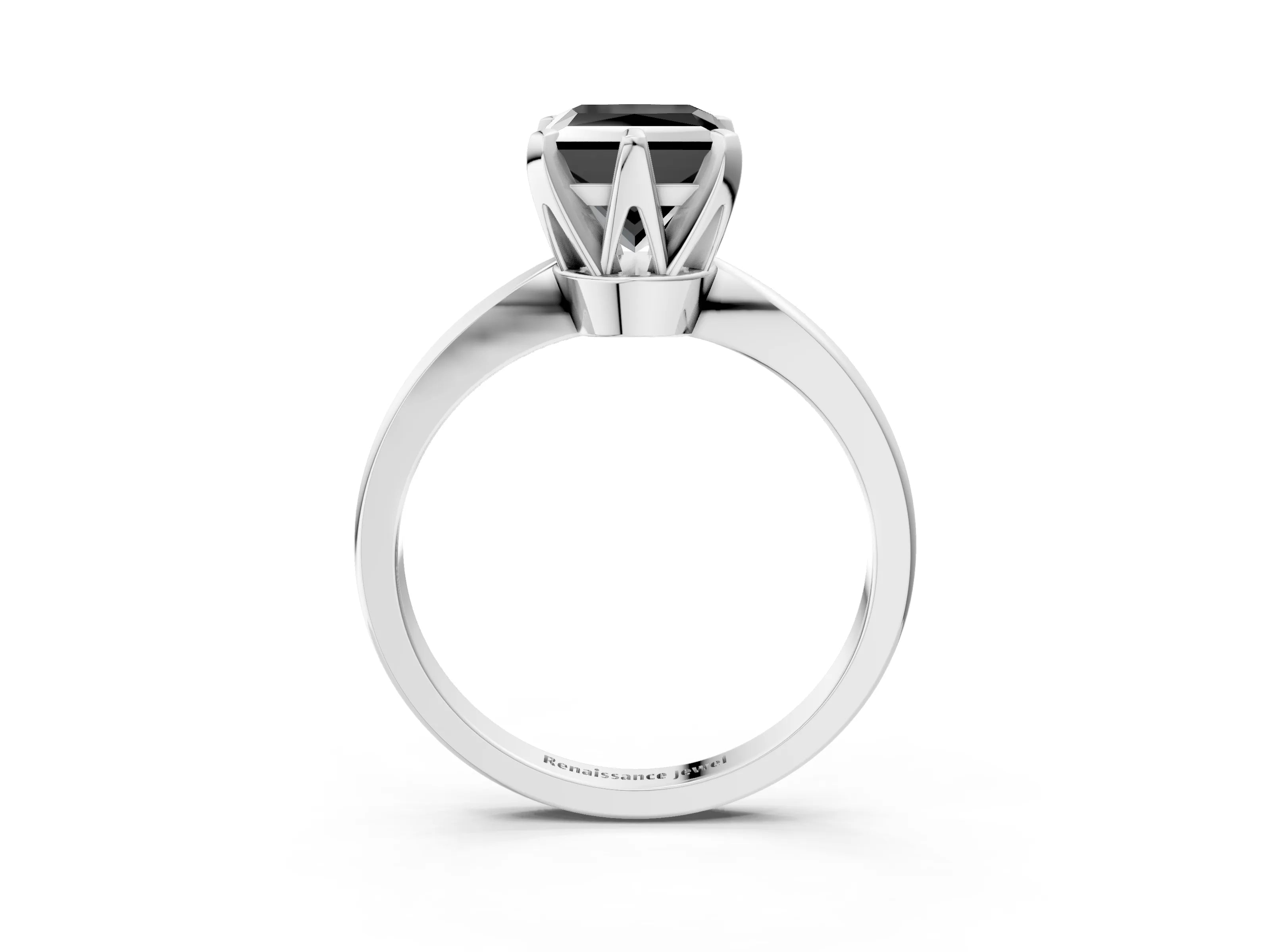 White gold Fancy Black Princess Cut Solitaire Engagement Ring with Six-Prong Setting and Tapered Band_3