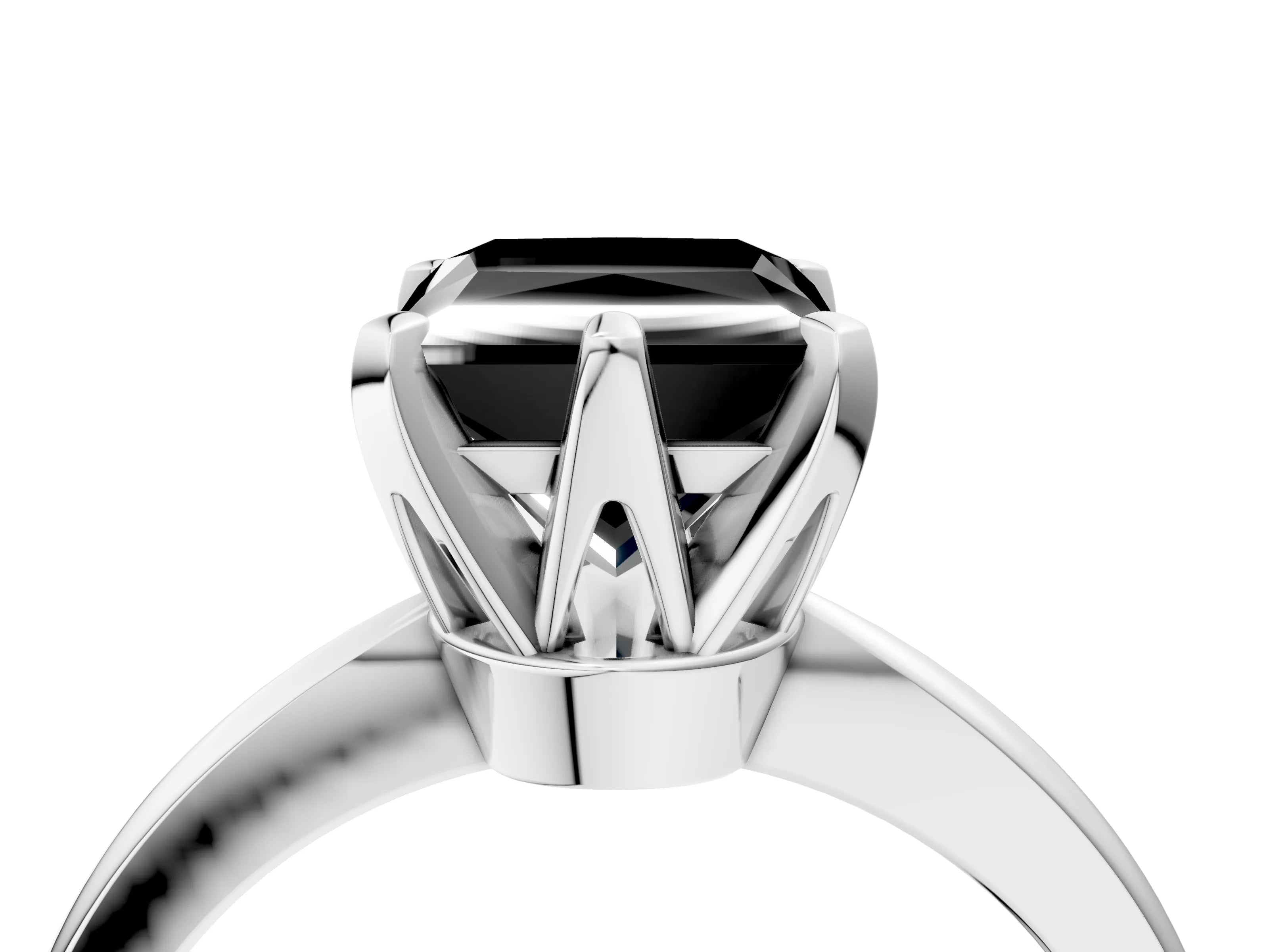 White gold Fancy Black Princess Cut Solitaire Engagement Ring with Six-Prong Setting and Tapered Band_4
