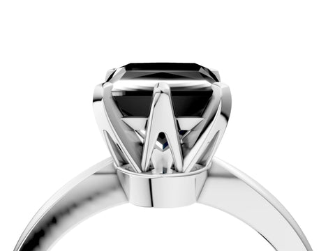 White gold Fancy Black Princess Cut Solitaire Engagement Ring with Six-Prong Setting and Tapered Band_4