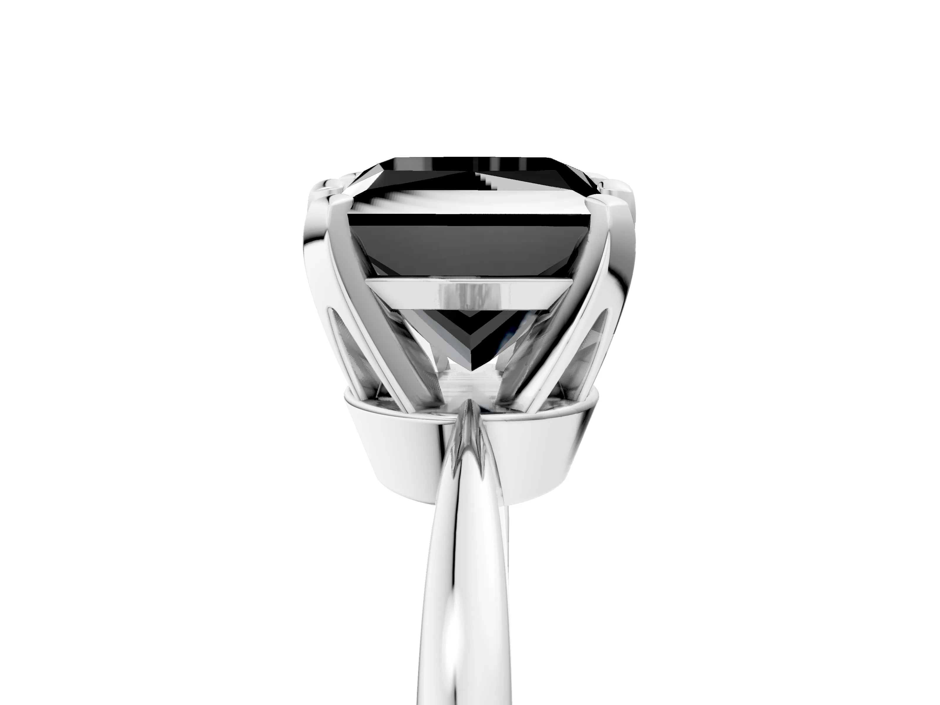 White gold Fancy Black Princess Cut Solitaire Engagement Ring with Six-Prong Setting and Tapered Band_5