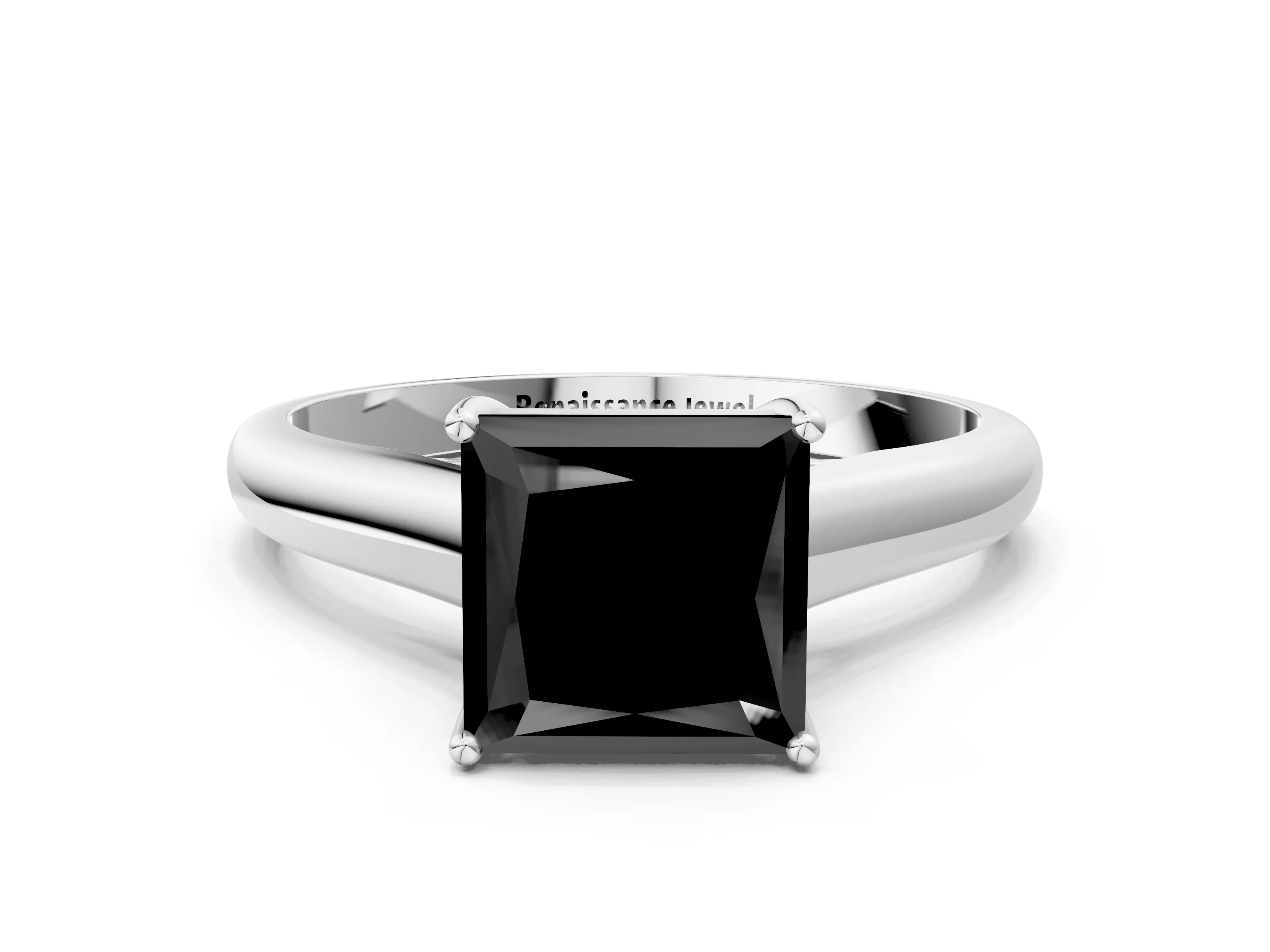White gold Fancy Black Princess Cut Solitaire Engagement Ring with Tapered Band and Four-Prong Setting_15
