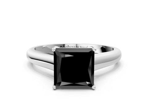 White gold Fancy Black Princess Cut Solitaire Engagement Ring with Tapered Band and Four-Prong Setting_15