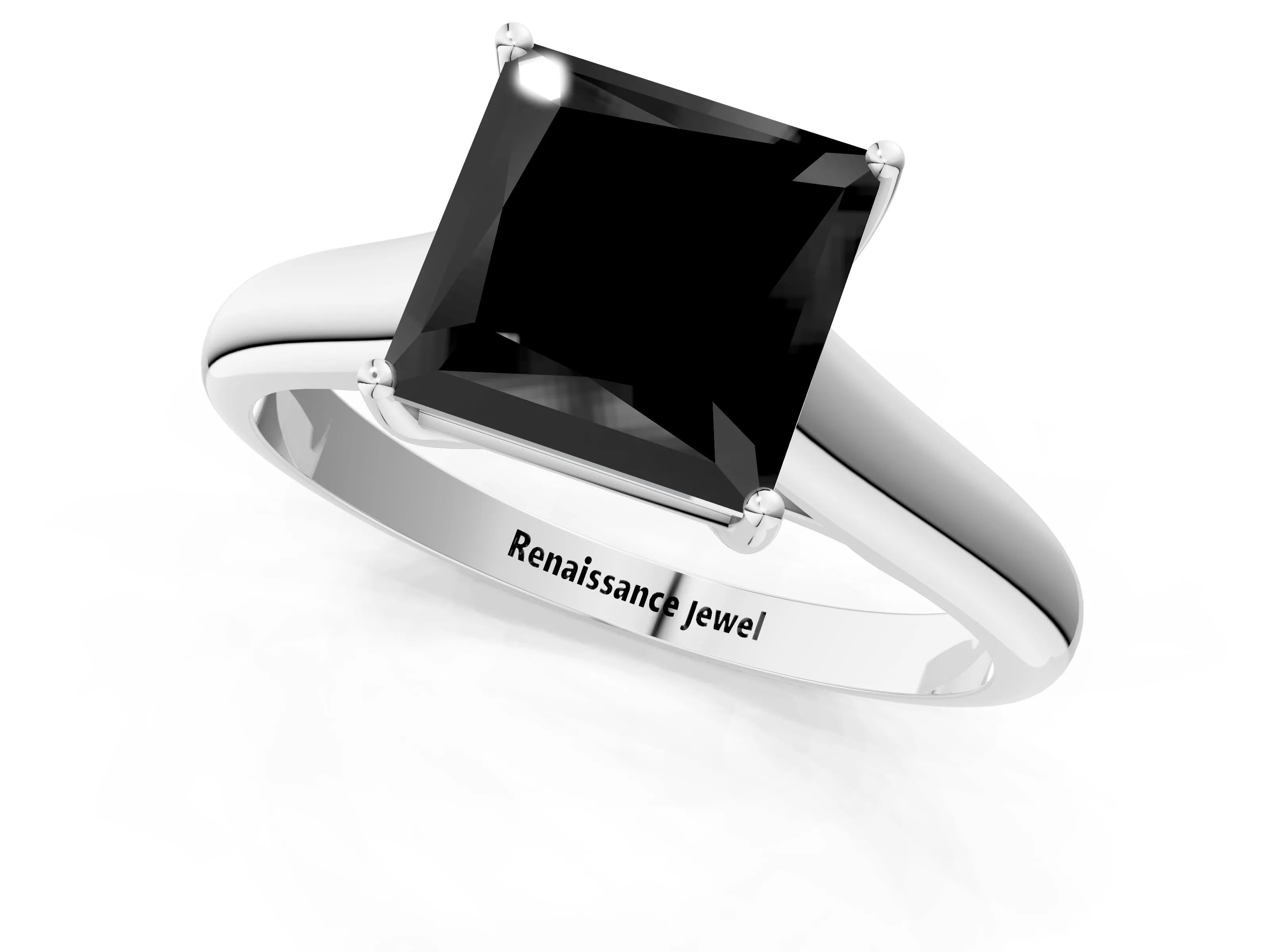 White gold Fancy Black Princess Cut Solitaire Engagement Ring with Tapered Band and Four-Prong Setting_16