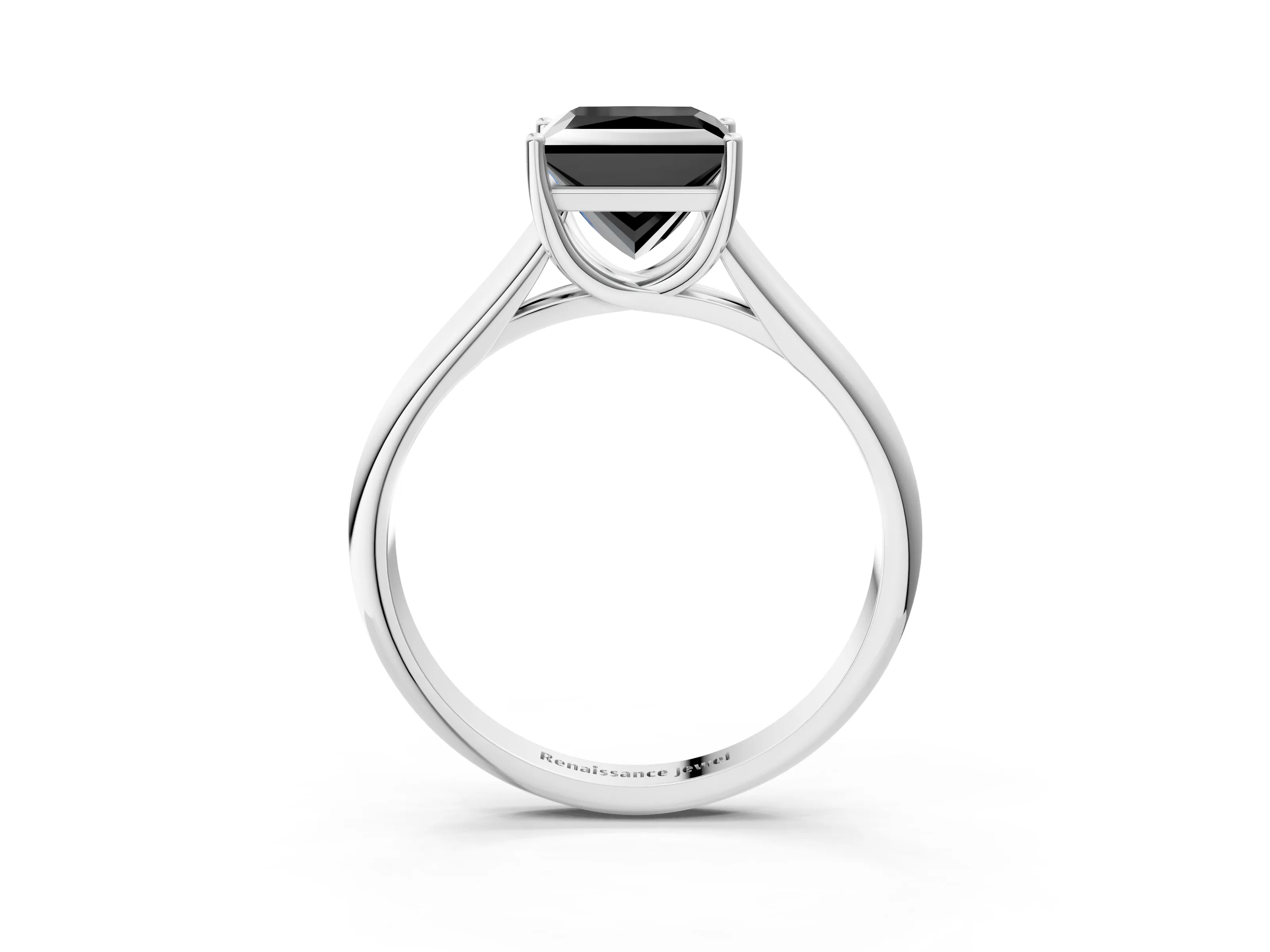 White gold Fancy Black Princess Cut Solitaire Engagement Ring with Tapered Band and Four-Prong Setting_18
