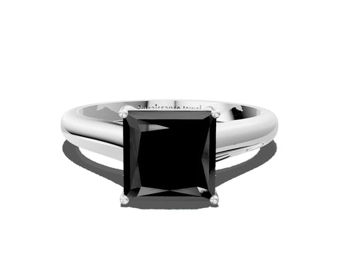 White gold Fancy Black Princess Cut Solitaire Engagement Ring with Tapered Band and Four-Prong Setting_3