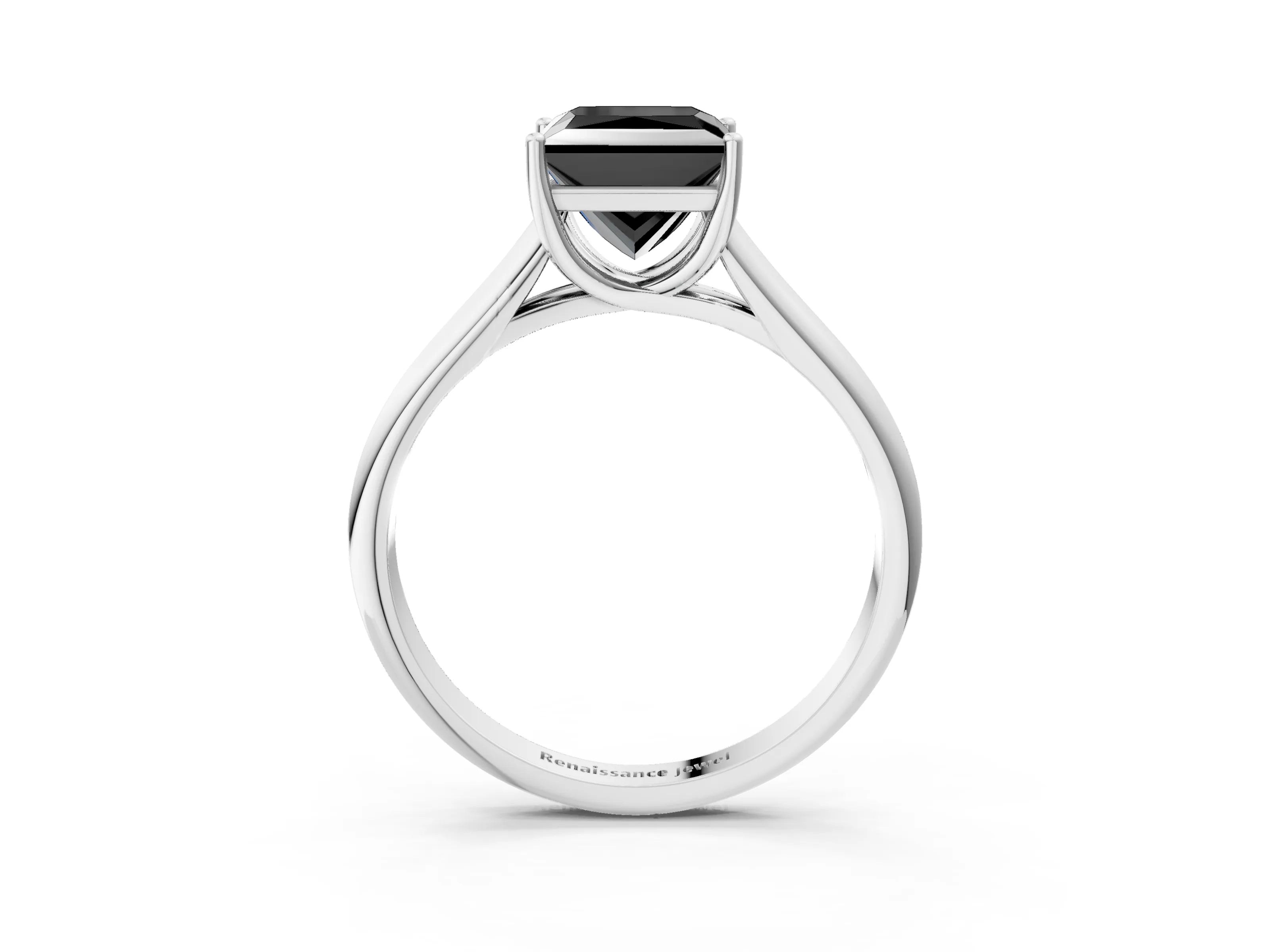 White gold Fancy Black Princess Cut Solitaire Engagement Ring with Tapered Band and Four-Prong Setting_6
