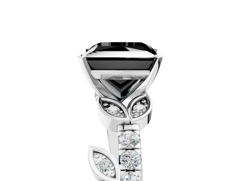 White gold Fancy Black Princess Cut Solitaire Leaf-Inspired Diamond Ring with Pavé Band and Four-Prong Setting_35