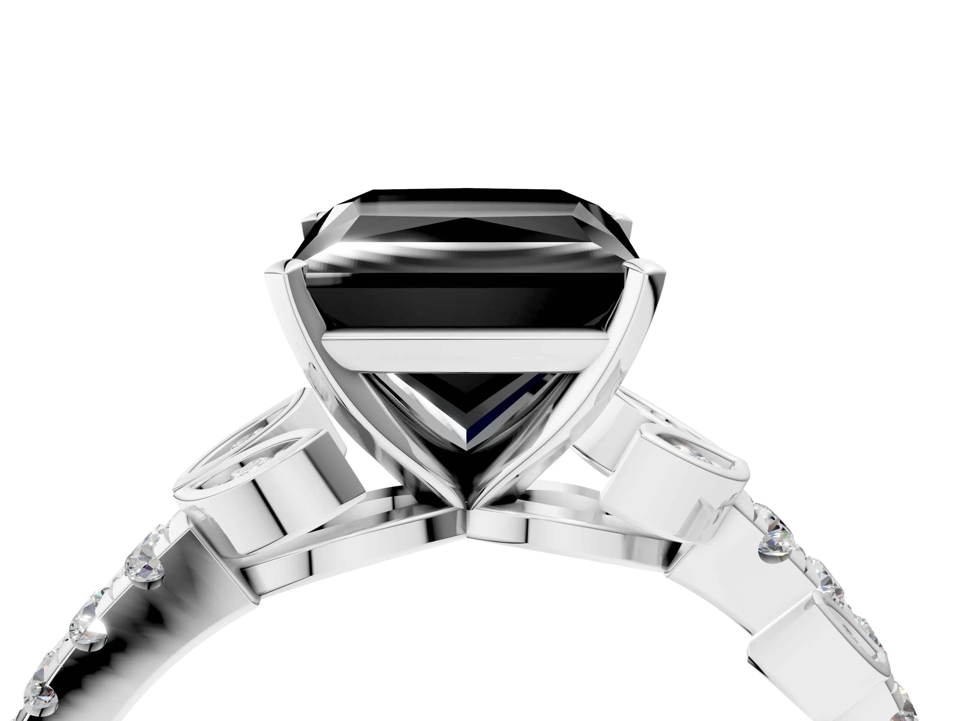 White gold Fancy Black Princess Cut Solitaire Leaf-Inspired Diamond Ring with Pavé Band and Four-Prong Setting_38