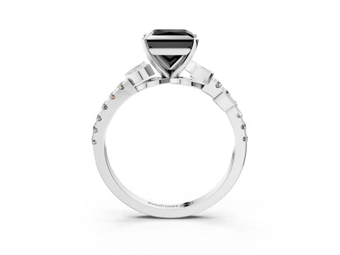 White gold Fancy Black Princess Cut Solitaire Leaf-Inspired Diamond Ring with Pavé Band and Four-Prong Setting_3