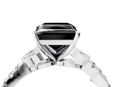White gold Fancy Black Princess Cut Solitaire Leaf-Inspired Diamond Ring with Pavé Band and Four-Prong Setting_4