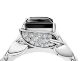 White gold Fancy Black Princess Cut Solitaire Leaf-Inspired Engagement Ring with Prong Setting_16
