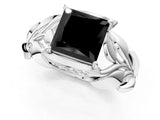 White gold Fancy Black Princess Cut Solitaire Leaf-Inspired Engagement Ring with Prong Setting_20