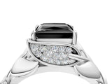 White gold Fancy Black Princess Cut Solitaire Leaf-Inspired Engagement Ring with Prong Setting_23