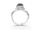 White gold Fancy Black Princess Cut Solitaire Leaf-Inspired Engagement Ring with Prong Setting_27