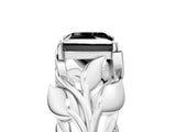 White gold Fancy Black Princess Cut Solitaire Leaf-Inspired Engagement Ring with Prong Setting_29