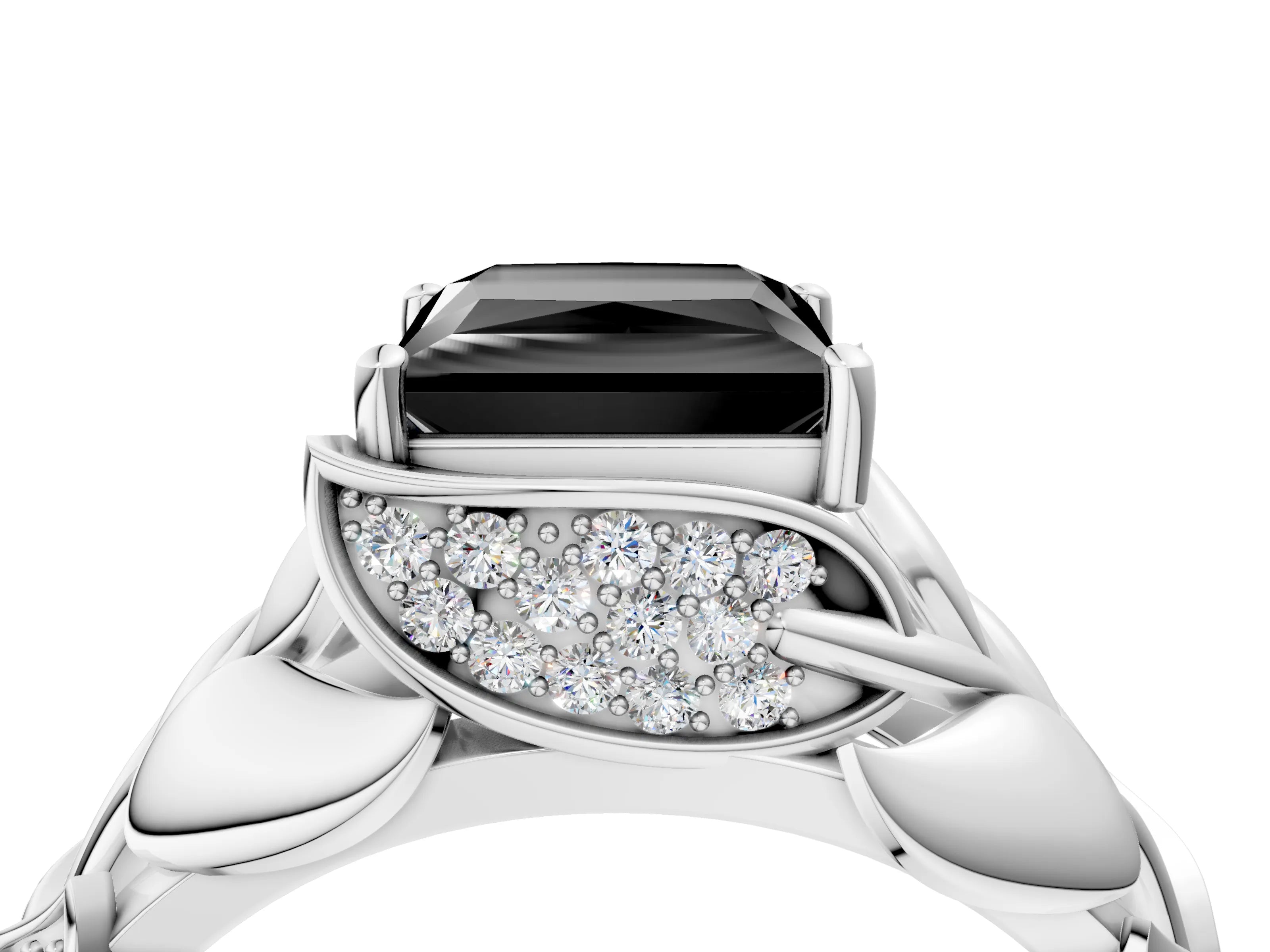 White gold Fancy Black Princess Cut Solitaire Leaf-Inspired Engagement Ring with Prong Setting_4