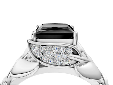 White gold Fancy Black Princess Cut Solitaire Leaf-Inspired Engagement Ring with Prong Setting_4