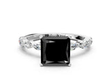 White gold Fancy Black Princess Cut Solitaire Marquise Side Stone Prong Setting Ring