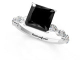 White gold Fancy Black Princess Cut Solitaire Marquise Side Stone Prong Setting Ring_1