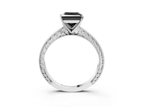White gold Fancy Black Princess Cut Solitaire Milgrain Engraved Band with Four-Prong Setting_15