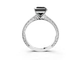 White gold Fancy Black Princess Cut Solitaire Milgrain Engraved Band with Four-Prong Setting_15