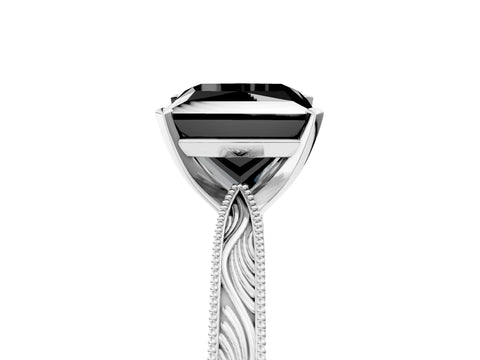 White gold Fancy Black Princess Cut Solitaire Milgrain Engraved Band with Four-Prong Setting_17