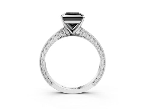 White gold Fancy Black Princess Cut Solitaire Milgrain Engraved Band with Four-Prong Setting_3