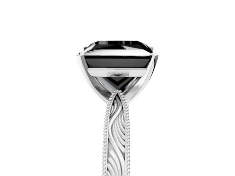 White gold Fancy Black Princess Cut Solitaire Milgrain Engraved Band with Four-Prong Setting_5