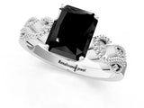 White gold Fancy Black Princess Cut Solitaire Milgrain Leaf Band with Prong Setting_13