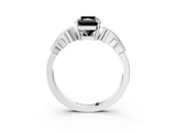 White gold Fancy Black Princess Cut Solitaire Milgrain Leaf Band with Prong Setting_15
