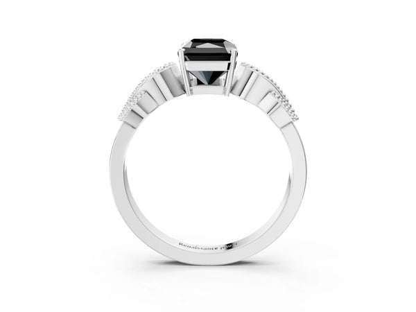 Sterling Silver Princess Cut Vintage Solitaire Engagement Ring Setting for Black Center