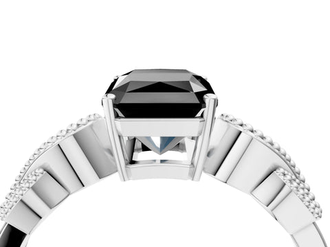 White gold Fancy Black Princess Cut Solitaire Milgrain Leaf Band with Prong Setting_16