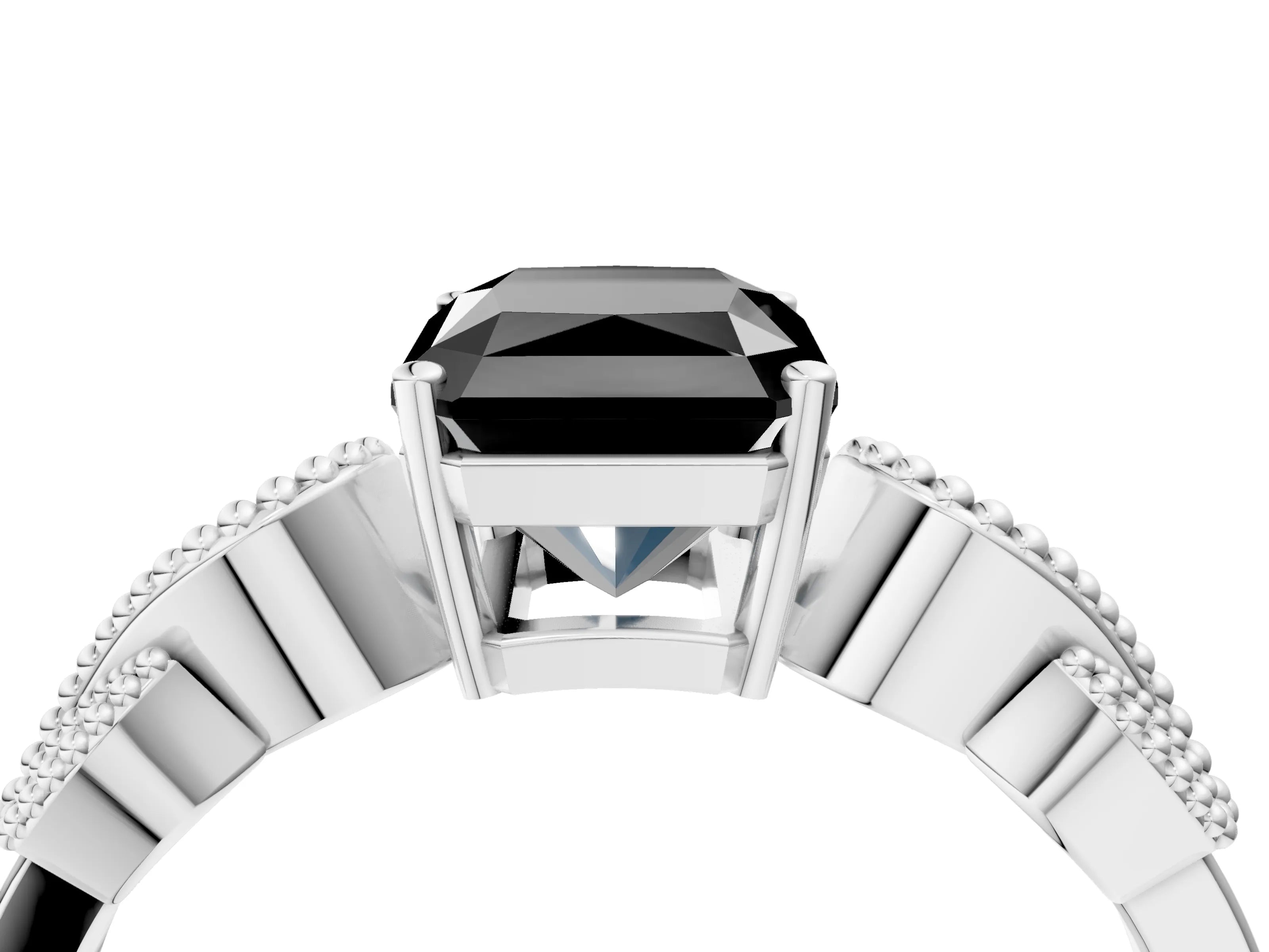 White gold Fancy Black Princess Cut Solitaire Milgrain Leaf Band with Prong Setting_16
