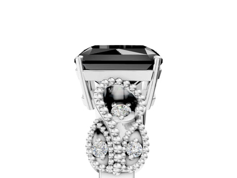 White gold Fancy Black Princess Cut Solitaire Milgrain Leaf Band with Prong Setting_17