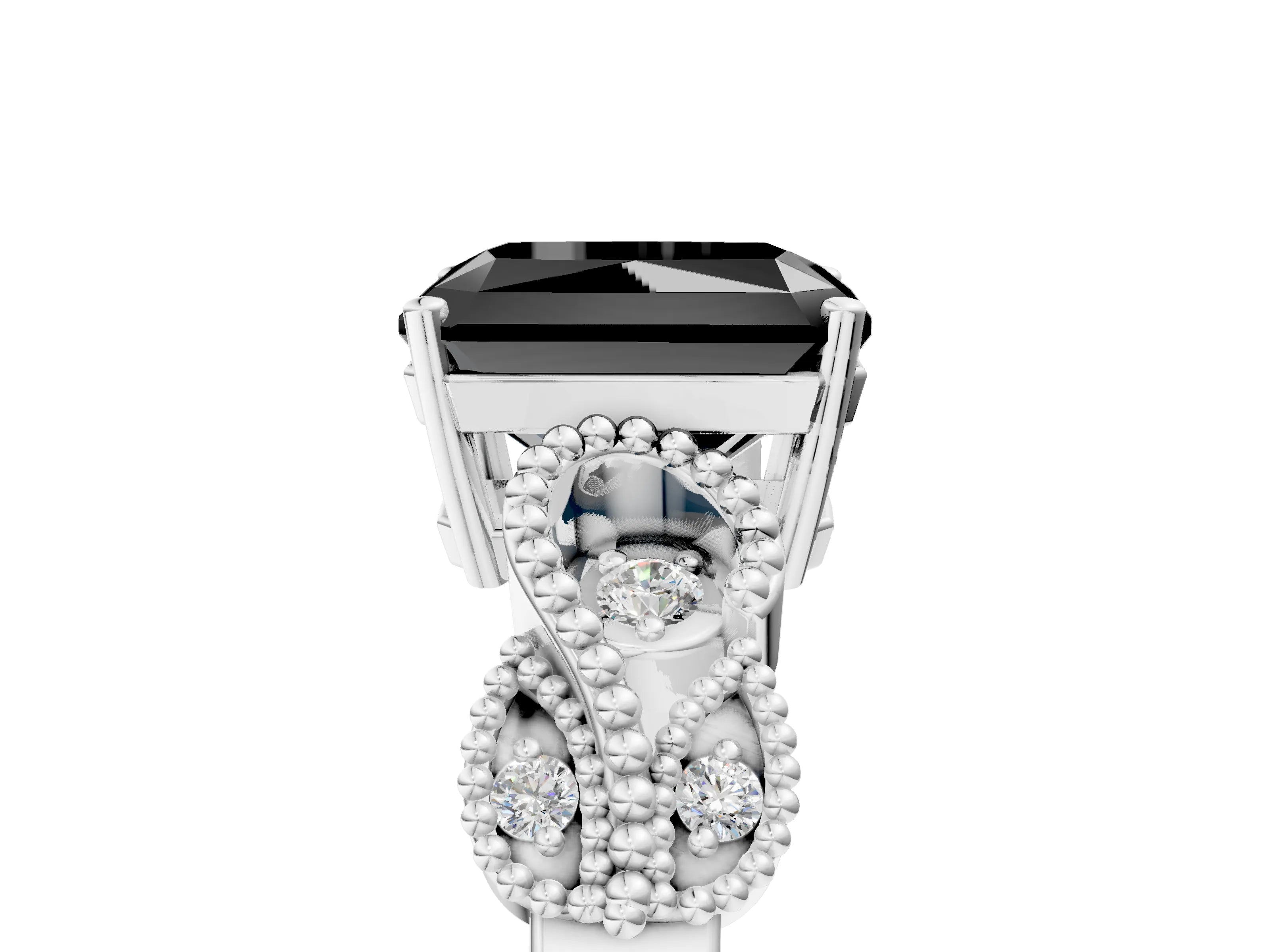 White gold Fancy Black Princess Cut Solitaire Milgrain Leaf Band with Prong Setting_5
