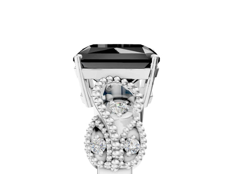 White gold Fancy Black Princess Cut Solitaire Milgrain Leaf Band with Prong Setting_5