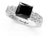 White gold Fancy Black Princess Cut Solitaire Princess Side Stone Engraved Band Prong Setting Ring_13