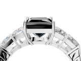 White gold Fancy Black Princess Cut Solitaire Princess Side Stone Engraved Band Prong Setting Ring_16