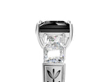 White gold Fancy Black Princess Cut Solitaire Princess Side Stone Engraved Band Prong Setting Ring_17
