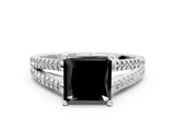 White gold Fancy Black Princess Cut Solitaire Split Shank Pavé Diamond Engagement Ring