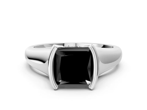 White gold Fancy Black Princess Cut Solitaire Tension Set Diamond Ring with Split Shank Band_12