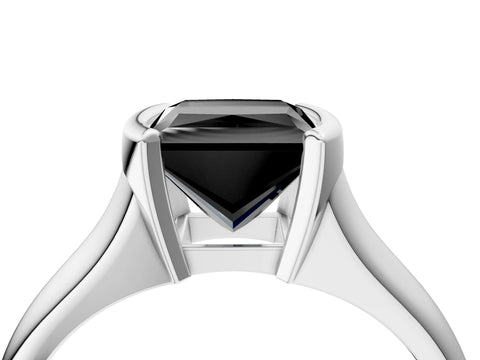 White gold Fancy Black Princess Cut Solitaire Tension Set Diamond Ring with Split Shank Band_16