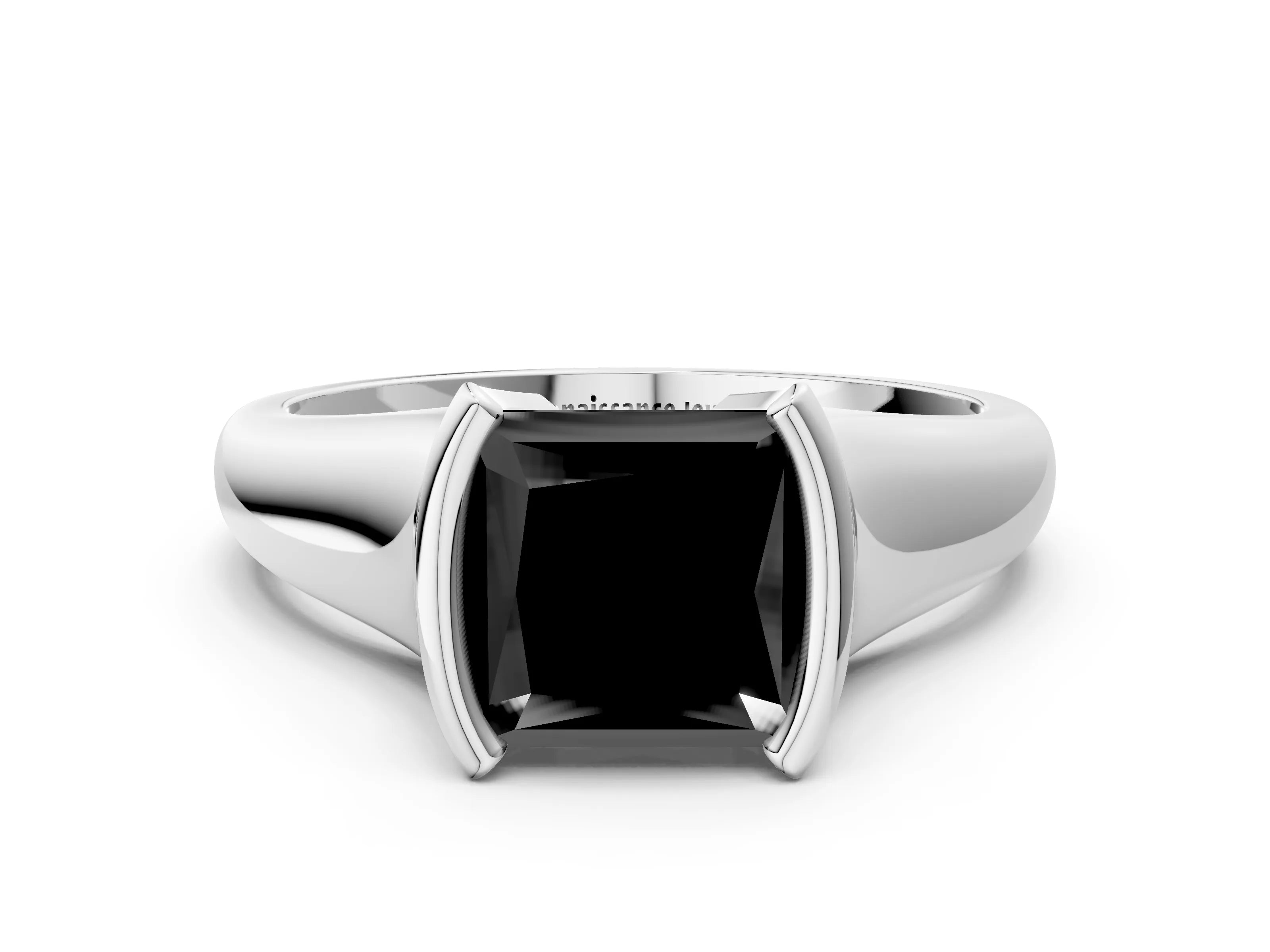 White gold Fancy Black Princess Cut Solitaire Tension Set Diamond Ring with Split Shank Band_18