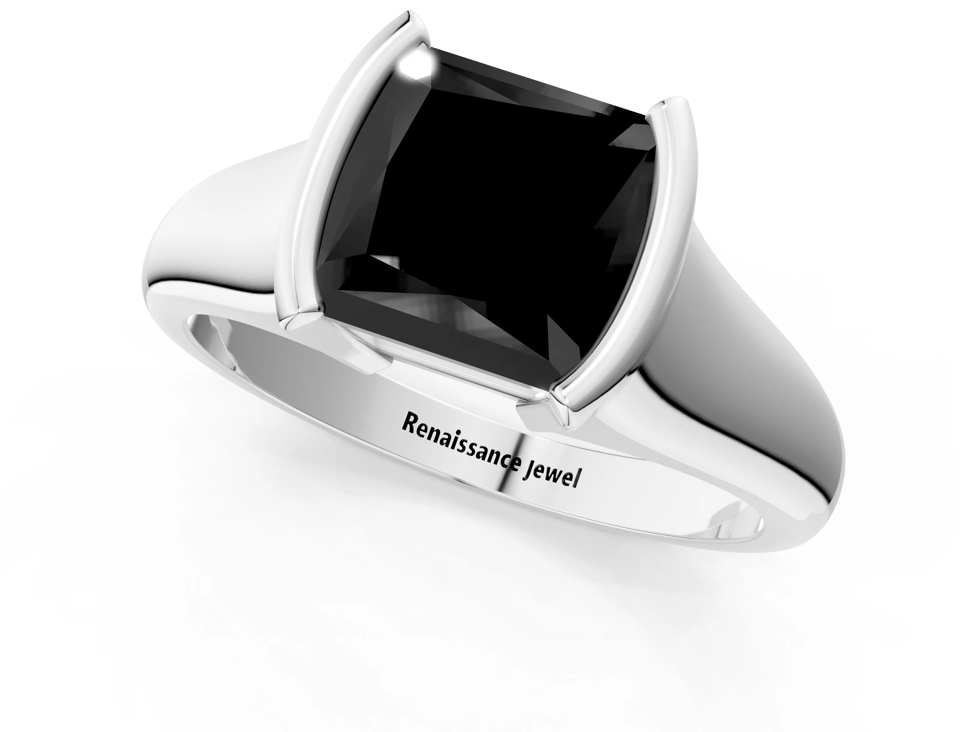 White gold Fancy Black Princess Cut Solitaire Tension Set Diamond Ring with Split Shank Band_19