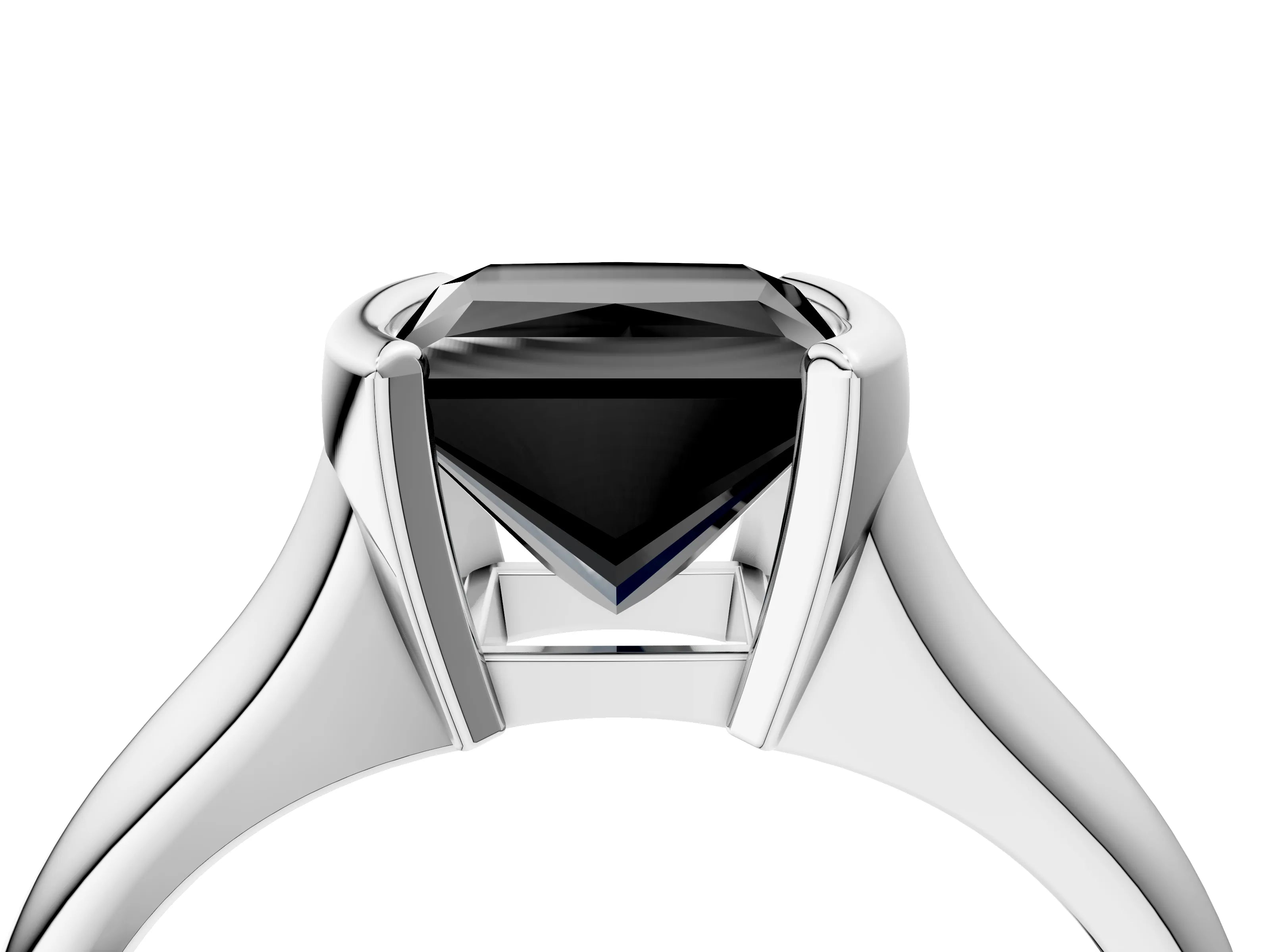 White gold Fancy Black Princess Cut Solitaire Tension Set Diamond Ring with Split Shank Band_22